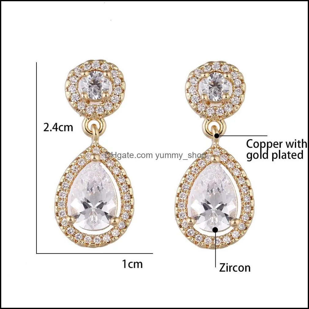  brand silver gold cubic zircon bridal engagement waterdrop cz stud earrings for women wedding jewelry gift wholesale