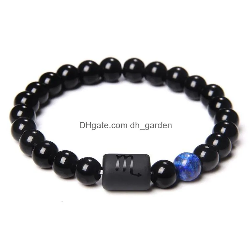 8mm black colorful stone beads 12 constellation couple strands bracelet men bracelets for women pulseras masculina hombre man mens