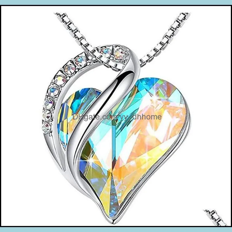 ocean heart pendant necklace 12 birthstone rhinestone crystal zircon for women girl party wedding jewelry