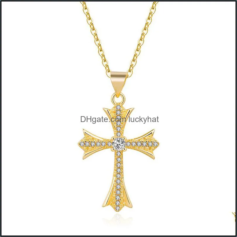 cross crucifix clear crystal pendant necklace for men women prayer jesus link chain necklace wholesale jewelry silver gold necklaces luckyhat