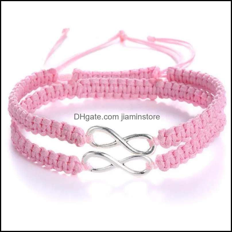 2pcs handmade infinity braided kit bracelet set friendship number charm love couple bracelet fashion jewelry