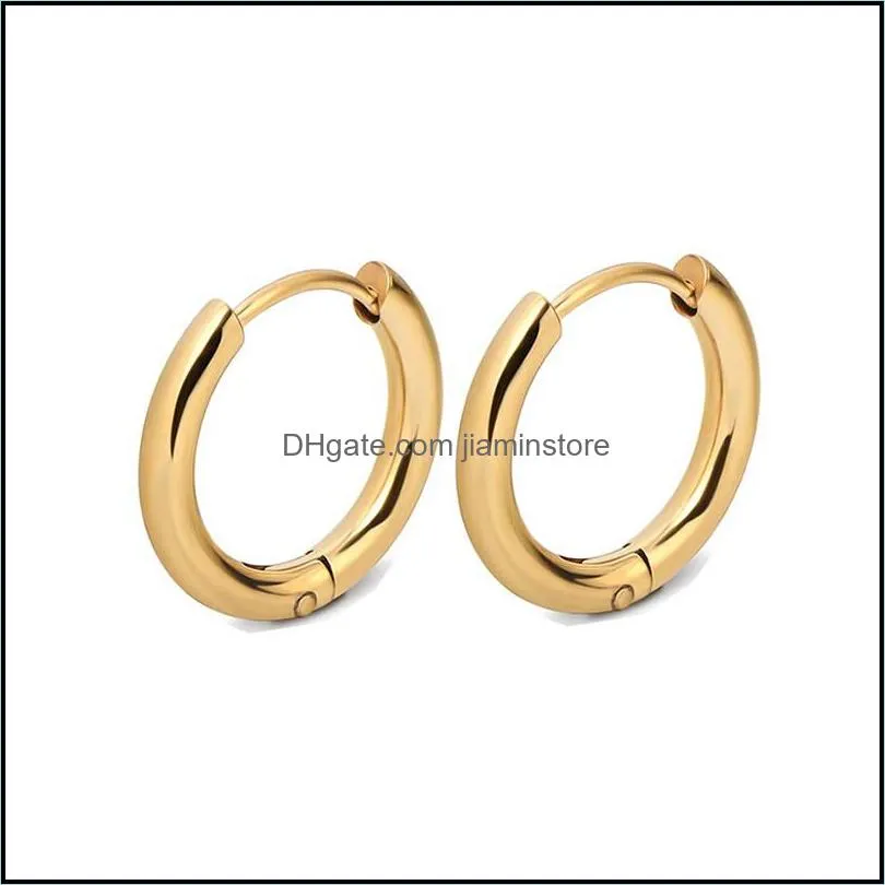 fashion816mm hoop earrings 316l stainless steel 18k gold plated silver rose gold black fashion jewelry round punk huggie earrings for