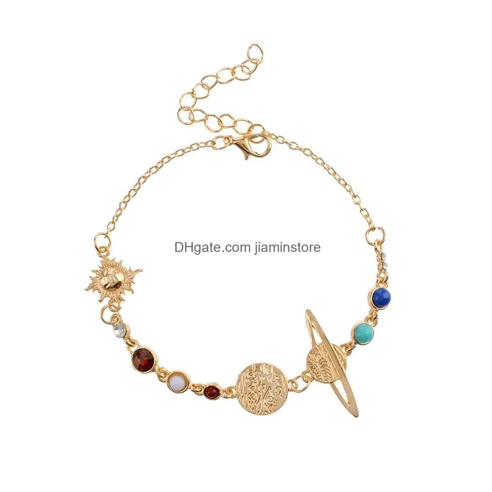 fashion jewelry eight planets of the solar system universe elements bracelet colorful planet retro pattern chain bracelet