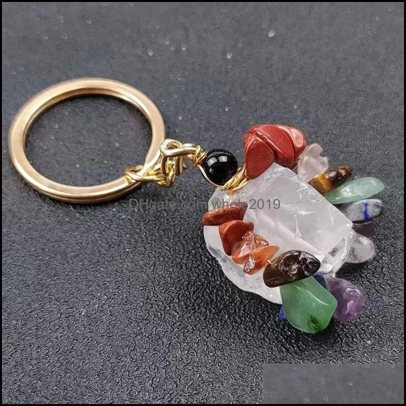 folk crafts gemstone natural stone key ring quartz amethyst tiger eye crystal keychain agate ore meditation pendant hangbag hangs c3