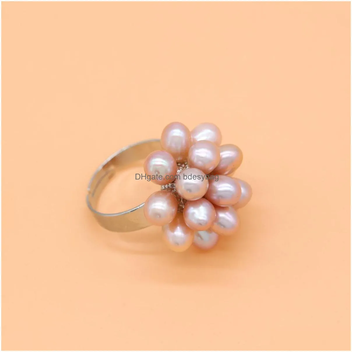 5 pcs rice pearl cluster ring freshwater pearls rings natural color white pink black fashion women jewelry love wish best