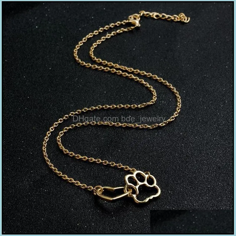 dog paw peach heart necklace female hollow loveshaped clavicle chain gift party wearing jewelry necklace