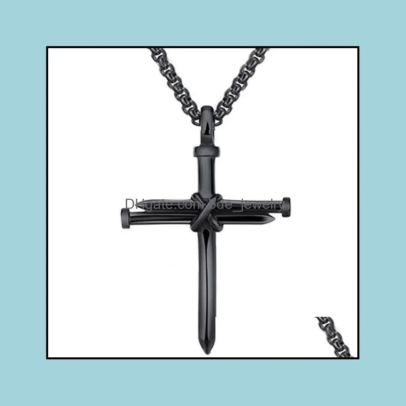 mens jewelry stainless steel nail and rope cross pendant necklace