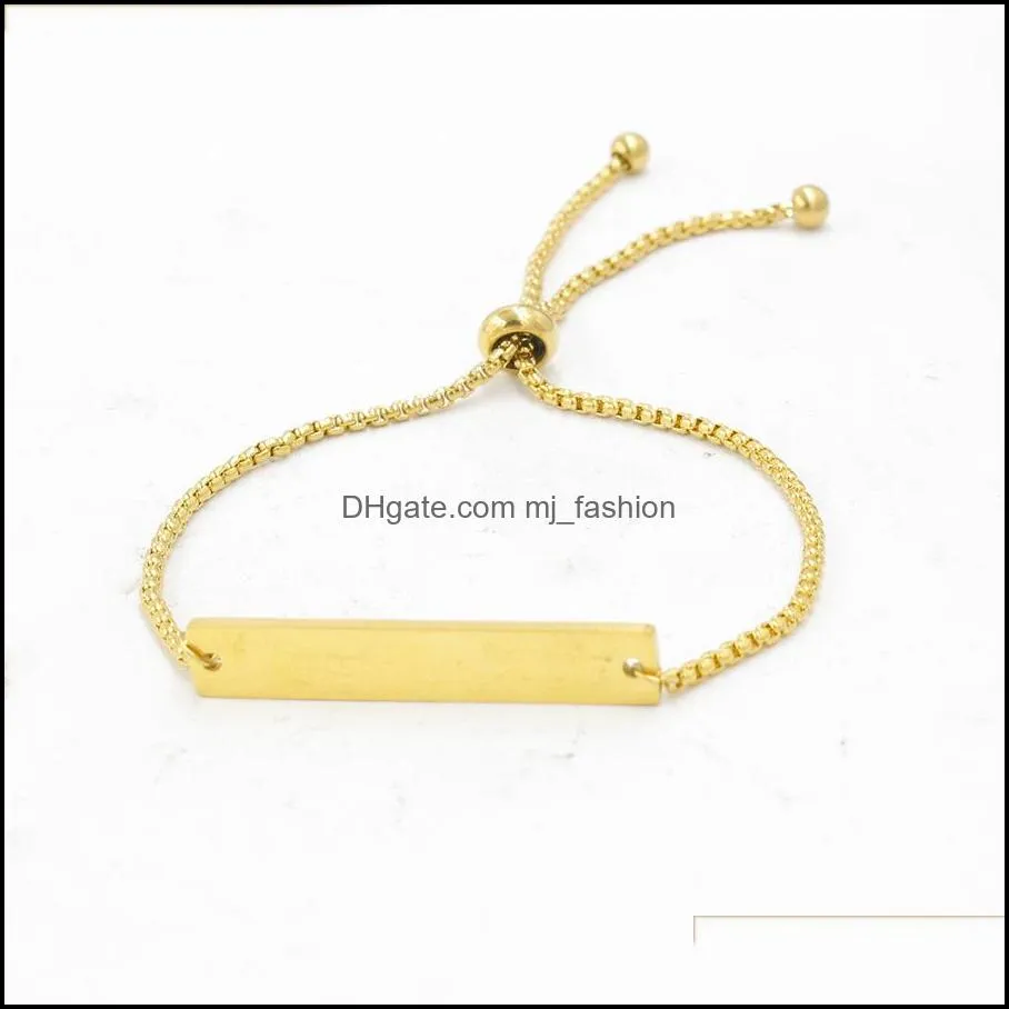 fashion stainless steel blank bar bracelet diy personalized name for engraving adjustable gold bracelet 5 colors for men women friend