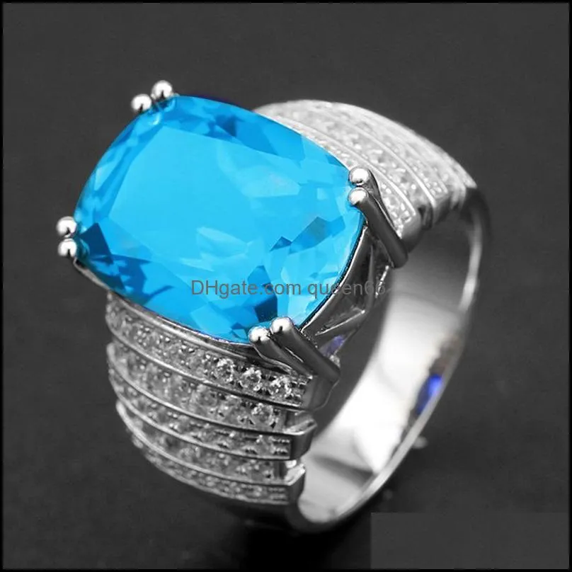 mens rings with gemstones gift accessories surround set imitation topaz aquamarine rings platinum plated green tourmaline trendy mens