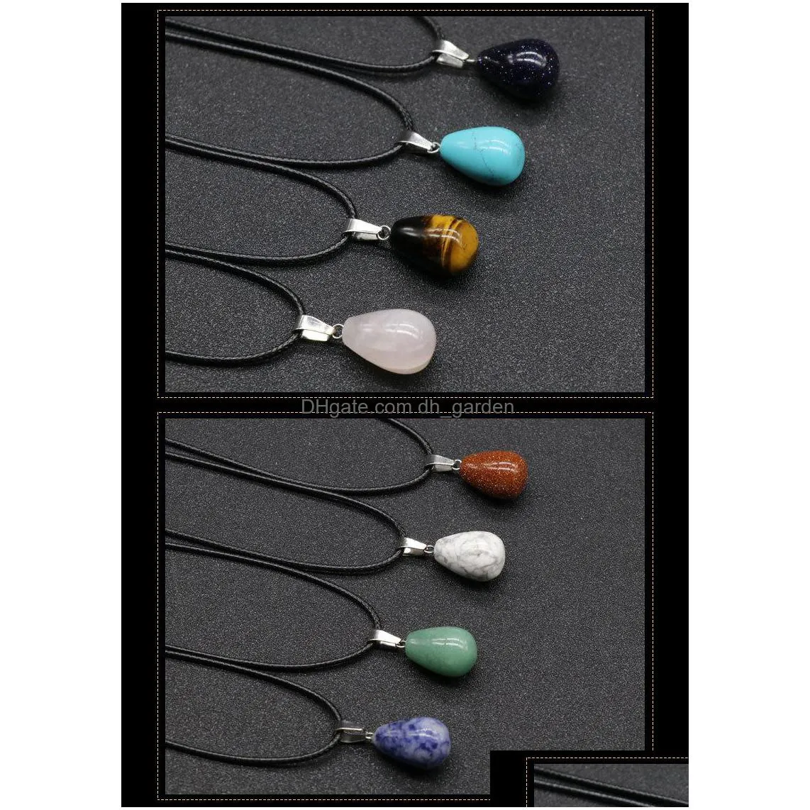 natural stone waterdrop ball shape pendant necklace teardrop quartz healing crystal rope chain collar for women fashion jewelry