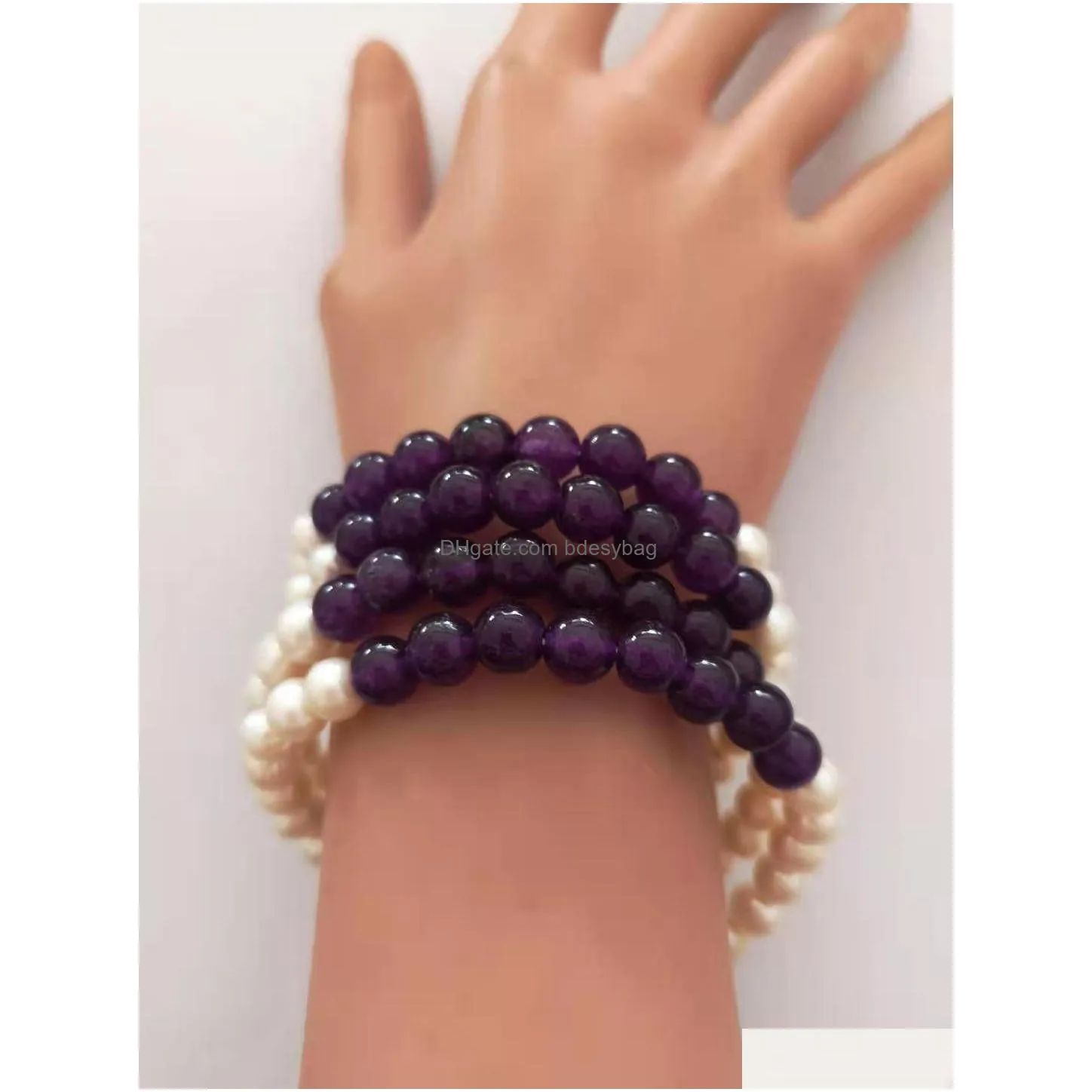 78mm freshwater cultured pearl bracelet with precious gemstone beads 4 layer bangle love wish for women jewelry