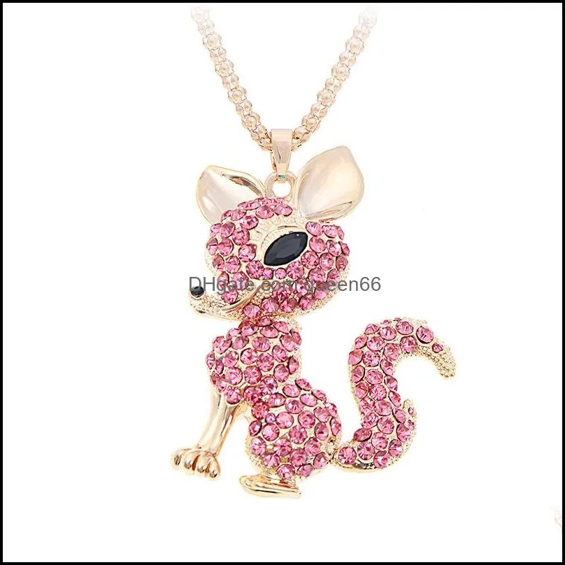 fox necklaces pendant rhinestone sweater animal necklace for women crystal pendant necklace