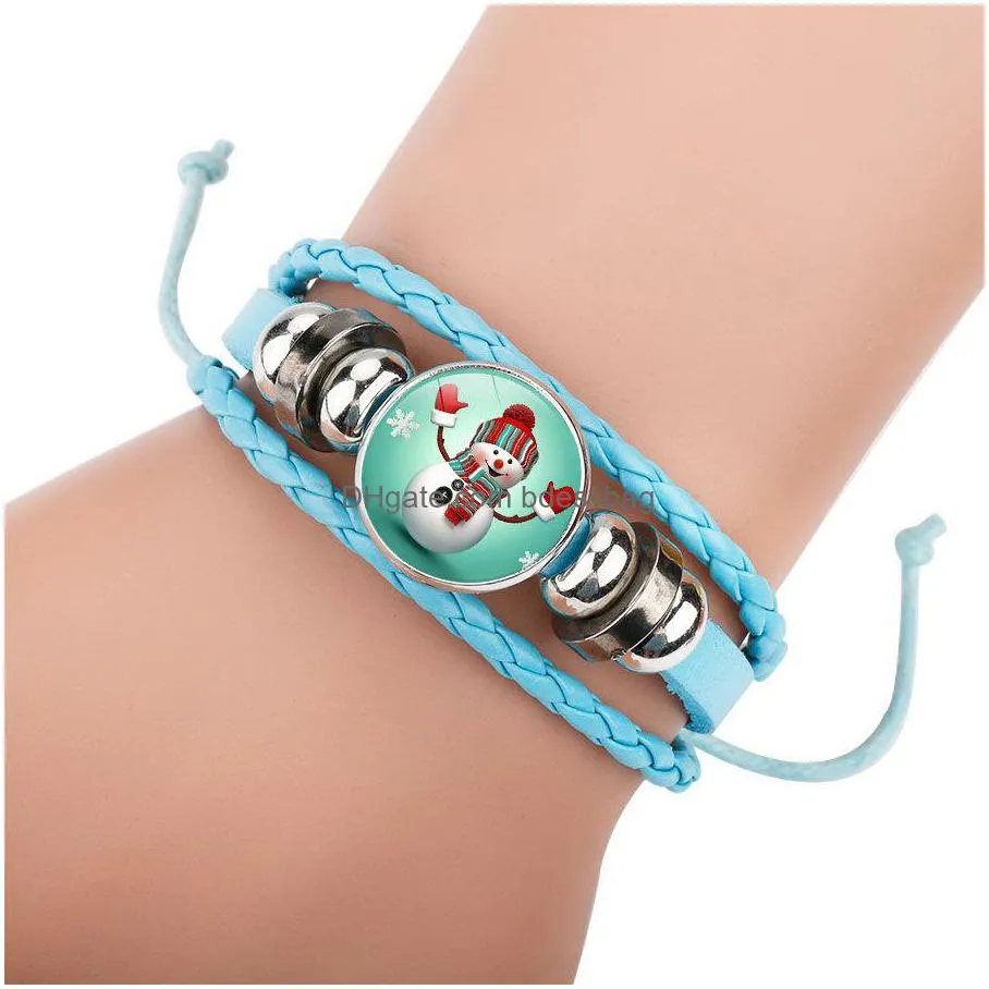 christmas charm bracelet braided leather bangle for christmas gift 6 colors available