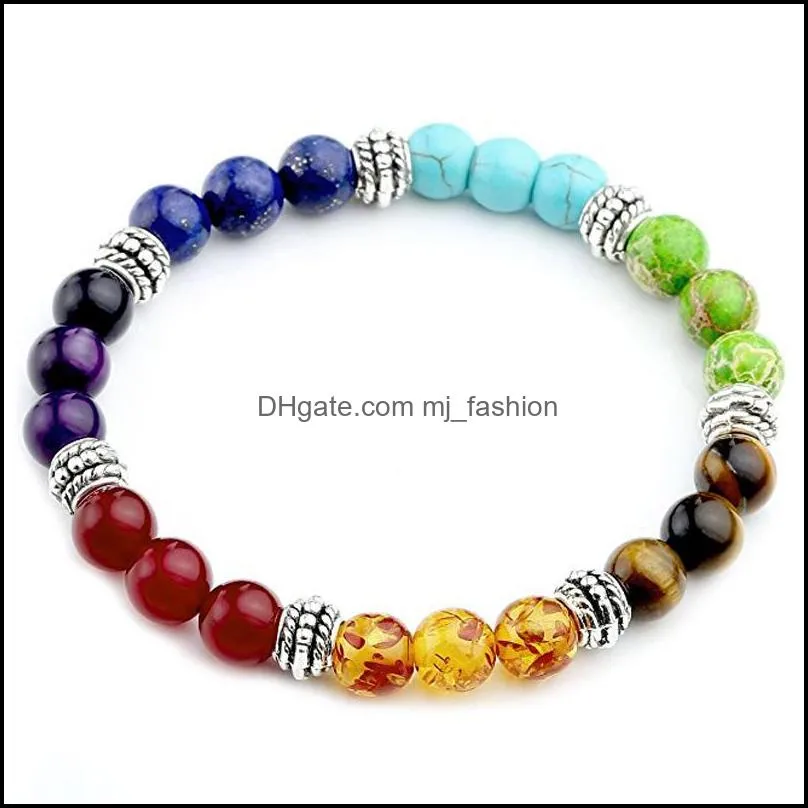  fashion stone bead jewelry 7 reiki chakra healing balance beaded bracelet for women prayer balance stretch yoga men bracelets