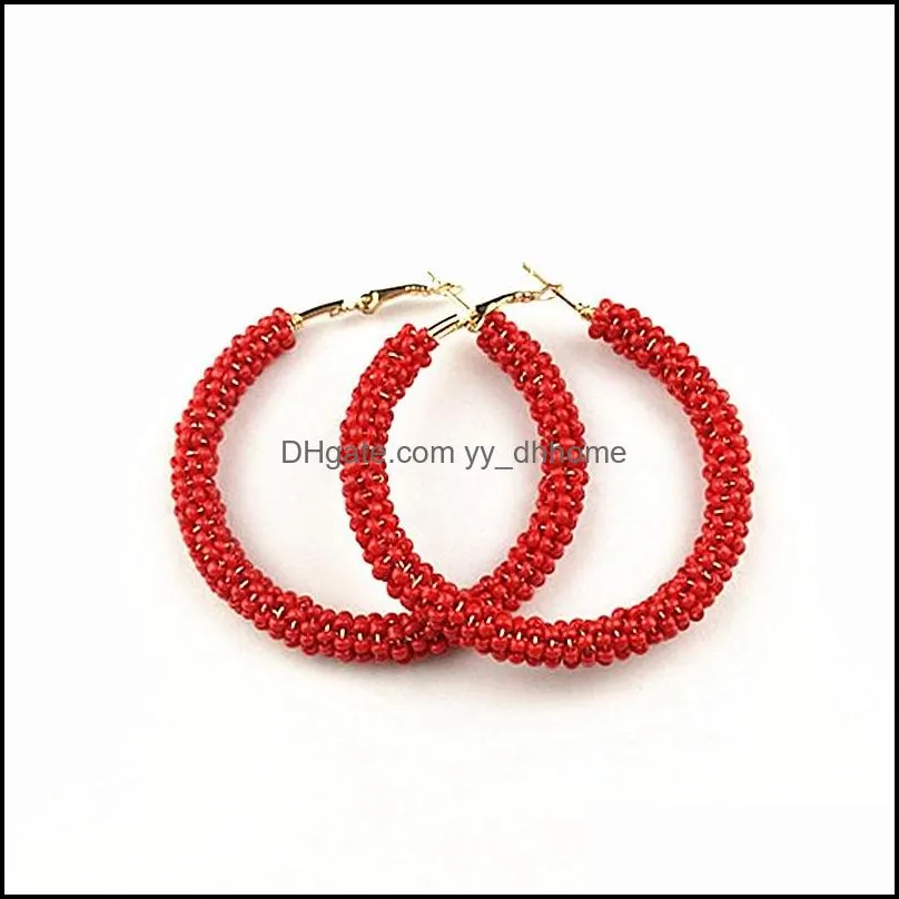 fadhion colorful bead circle earrings golden color bohemia hoop earring with rice bead decoration simple circle earrings for women