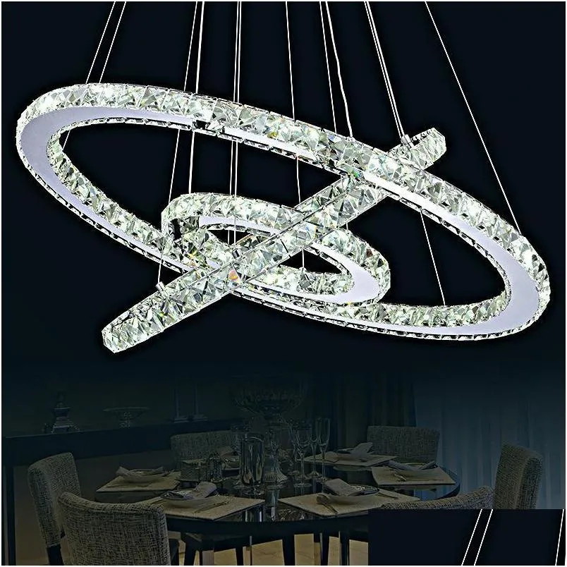 crystal diamond ring led crystal chandelier light modern crystal pendant lamp 3 circles different size position