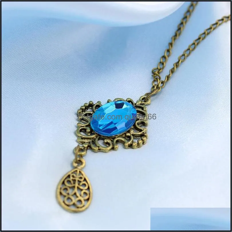 pretty necklaces pendants retro hollow blue stone droplets lnecklace sweater crystal necklaces pretty