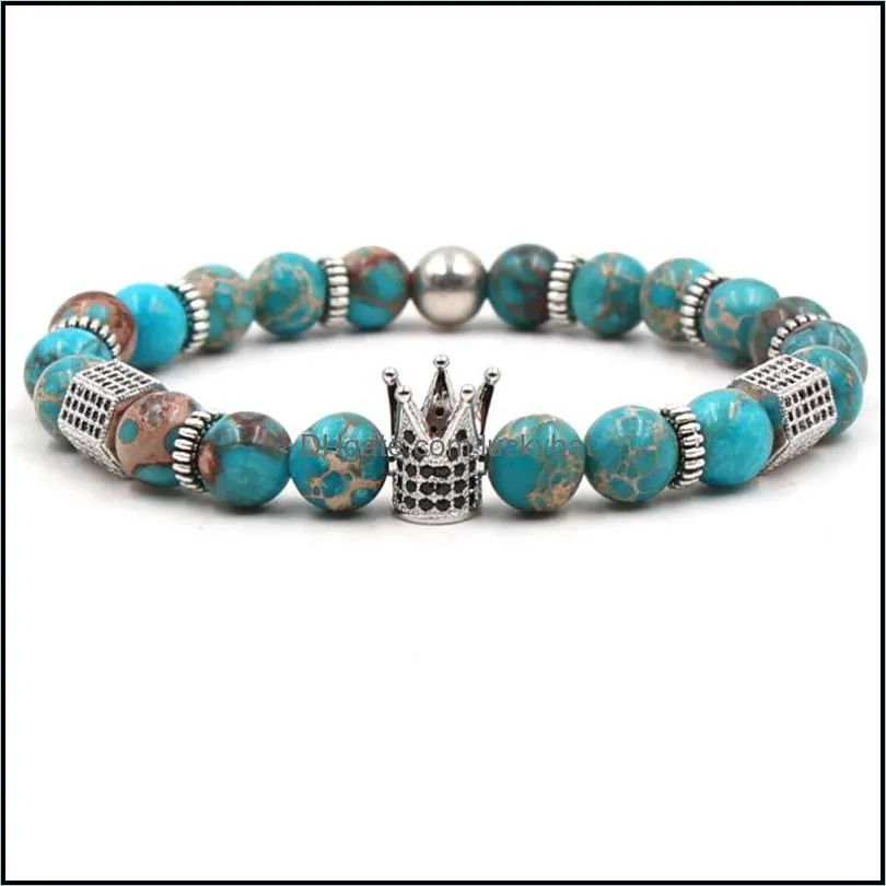 cz zircon crown charm bracelet micro stone bead bracelet luckyhat