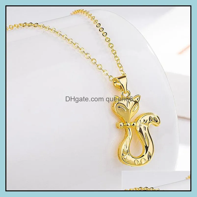 gold plated fox pendants with water wave necklaces copper 24k gold plated pendants gold plated jewelry charm necklace ladies fox