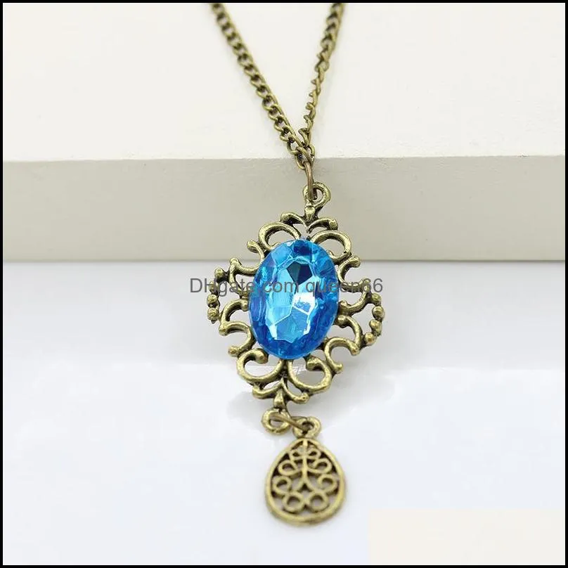 pretty necklaces pendants retro hollow blue stone droplets lnecklace sweater crystal necklaces pretty
