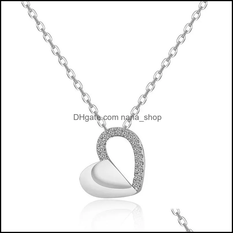 hollow out love heart pendant necklace with rhinestone crystal zircon for women girl party wedding jewelry