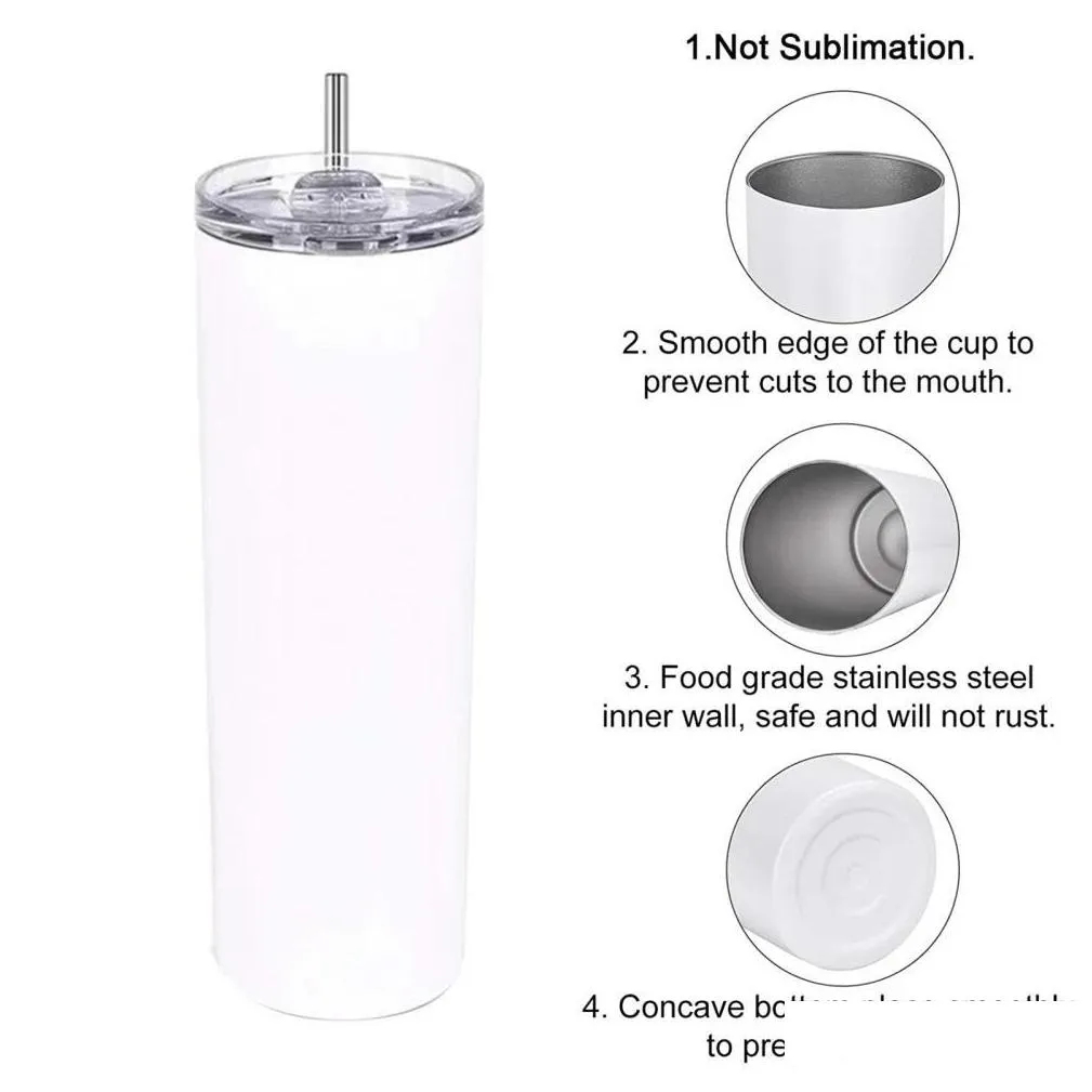 us warehouse sublimation blanks mugs 20oz stainless steel straight white tumbler with lids and straw heat transfer gift water bottles