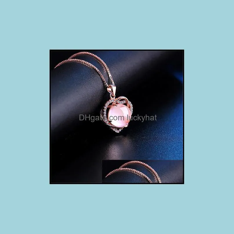 heart rose quartz necklace for women hibiscus stone necklace pink opal jewelry gift rose gold silver necklaces luckyhat