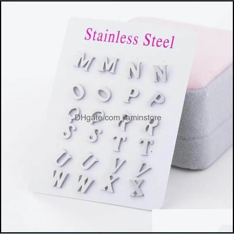 initial letter a z stud earrings jewelry for women stainless steel letter earrings birthday jewelry