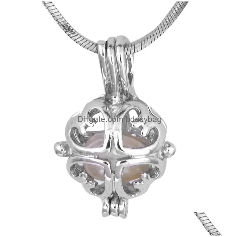 new fashion silver locket cage pendant palm tree/angel key/beard/coop/sunflower pearl pendant hollow mountings wholesale 20 pcs/lot
