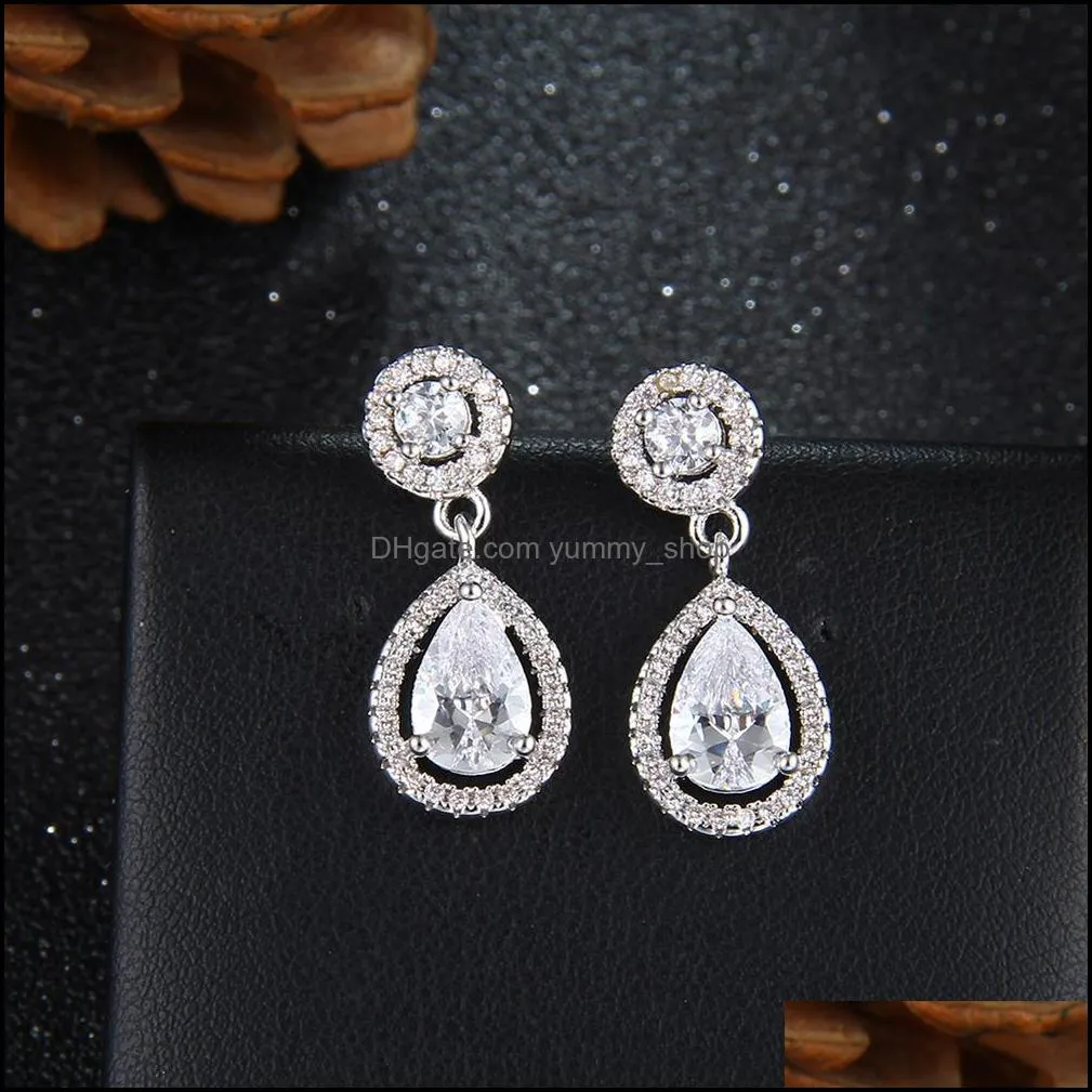  brand silver gold cubic zircon bridal engagement waterdrop cz stud earrings for women wedding jewelry gift wholesale