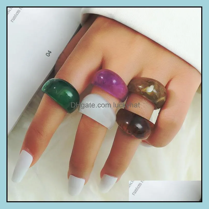 creative color transparent acrylic ring jewelry personality simple round resin ring men and women with the same ring jewelry luckyhat