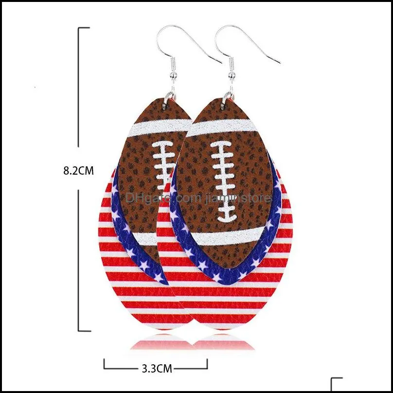 bohemia 3 layers pu leather earrings for women football baseball sequin glitter earrings fashion sport jewelry earrings independence