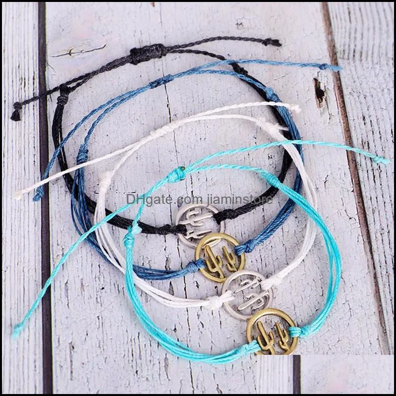 original handmade wax thread woven cactus bracelet multilayer friendship wax string colorful braided bracelets for women summer beach