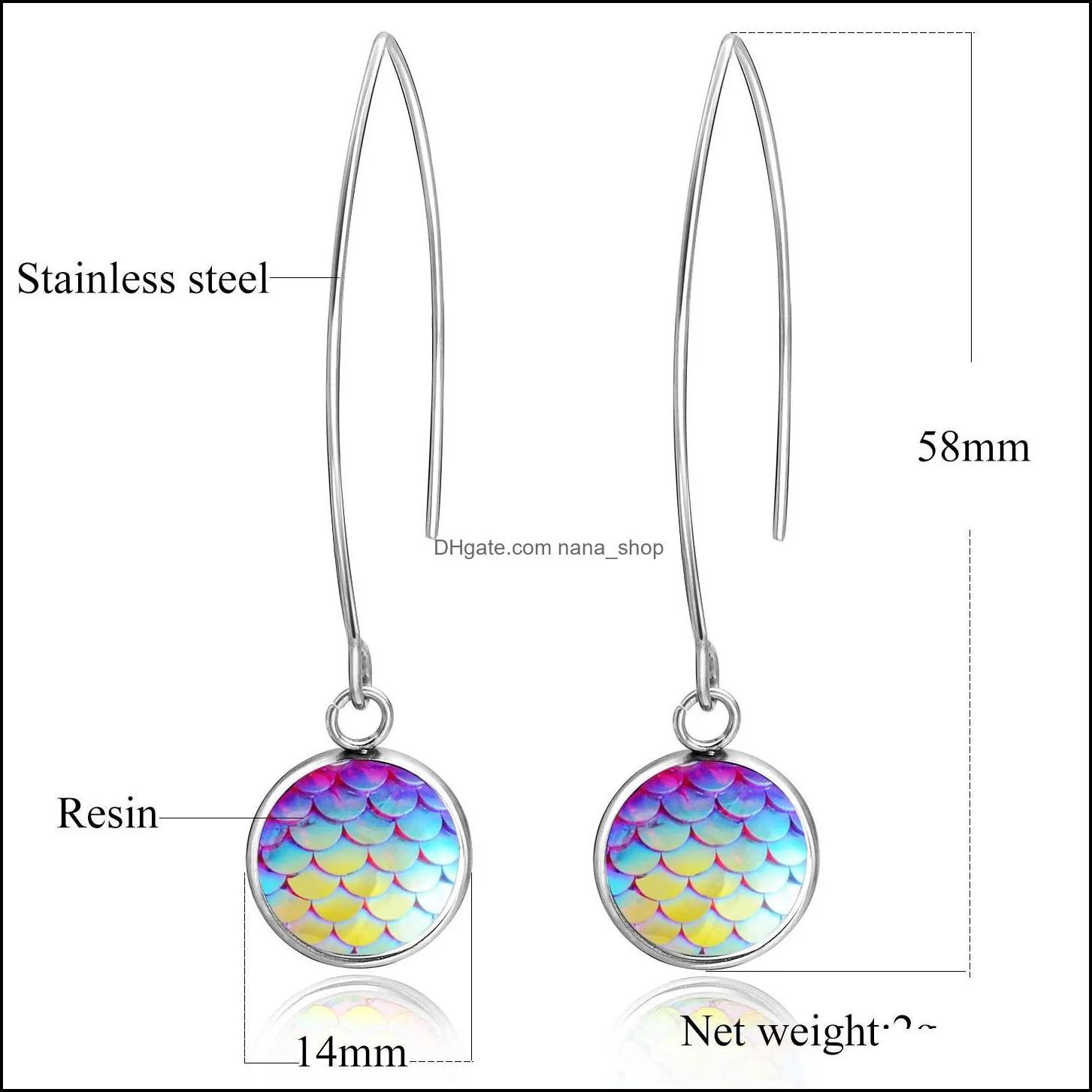  design mermaid fish scale dangle earrings big hook drusy resin earring for women girls wholesale jewelry wedding gifts