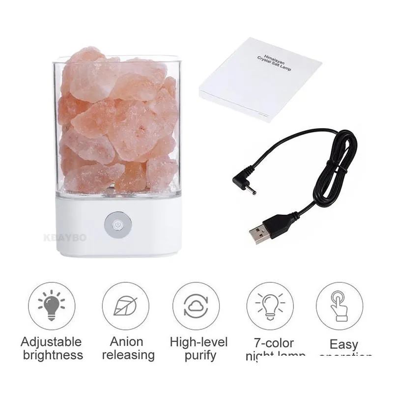 usb crystal light natural himalayan salt lamp led lights air purifier mood creator indoor warm light table lamp bedroom lava night