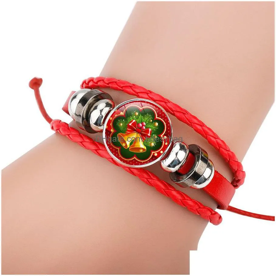 christmas charm bracelet braided leather bangle for christmas gift 6 colors available
