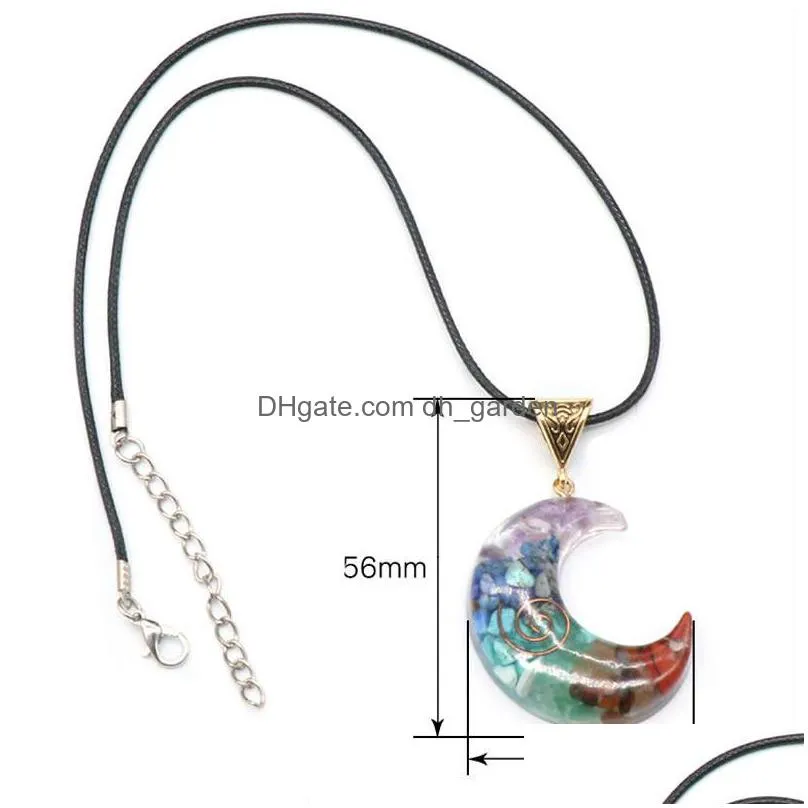 crescent pendant 7 chakras orgonite stone necklace moon shape healing energy natural orgone crystal pendulum lucky om jewelry