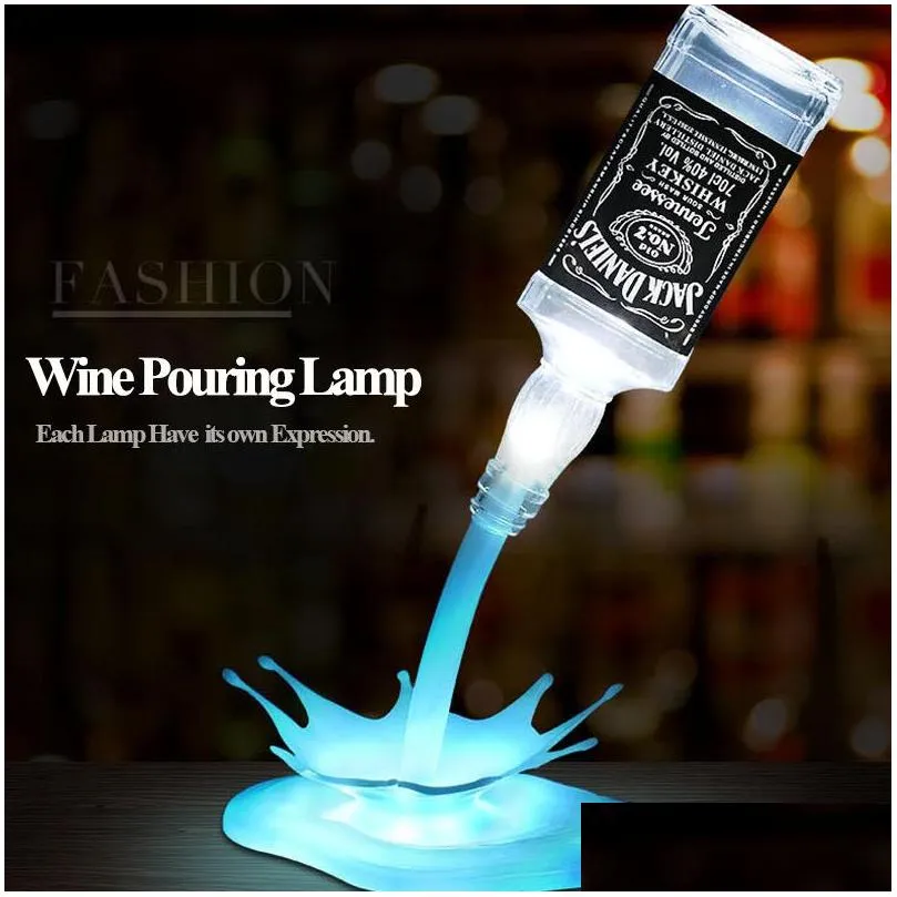 novelty pour the lamp led night light wine pour wine 3d rechargeable usb touch switch fantasy wine bottle decoration bar party lamp