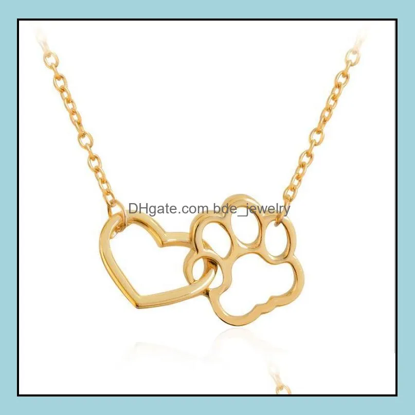 dog paw peach heart necklace female hollow loveshaped clavicle chain gift party wearing jewelry necklace