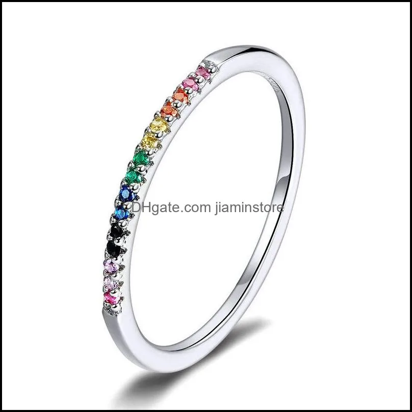 colorful zircon 925 sterling silver rings single stackable finger ring for women girls fine jewelry