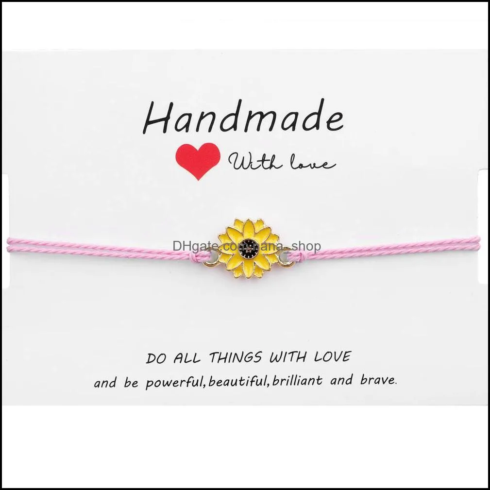 daisy woven rope bracelet adjustable black pink rope flower charm handmade friendship for men and women