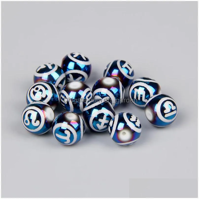 blue glass constellation plastic bead loose spacer 10mm round beads the zodiac charm beads for jewelry making handmade diy accessories