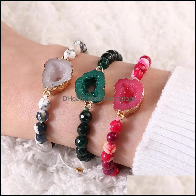 fashion natural stone agate bead bracelet for women resin druzy charm bracelets with card handmade woven rope chain jewelry gift