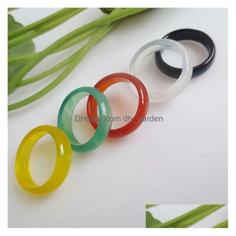 6mm wide pink green red glass crystal agate jade ring jewelry finger rings for women men