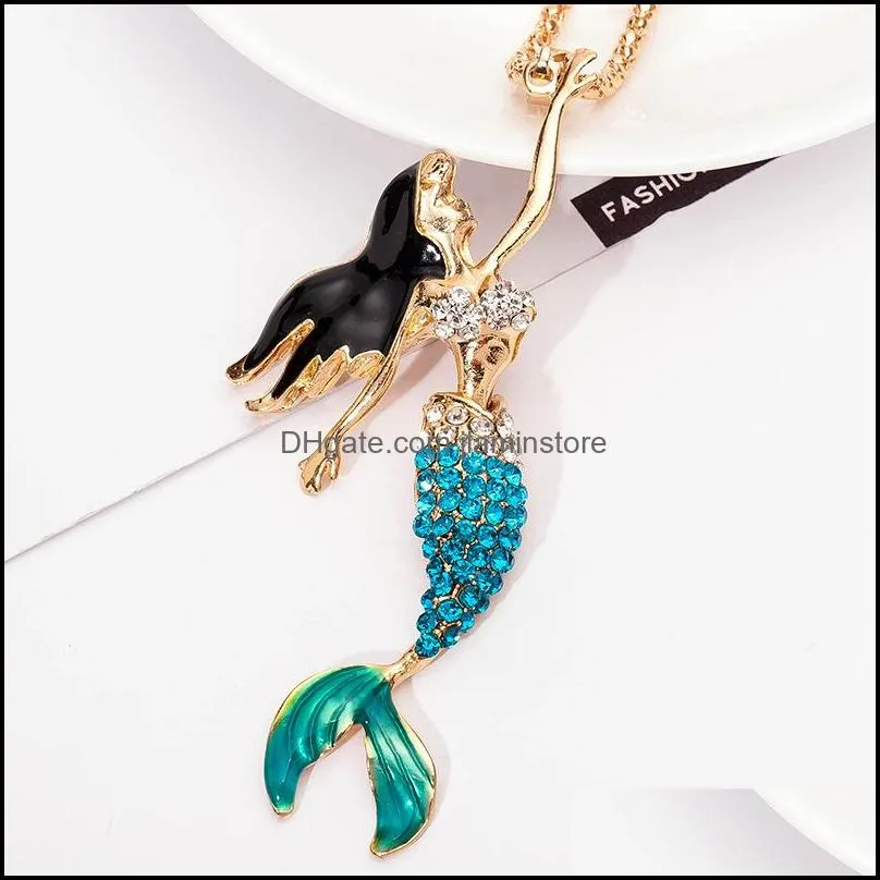  sweet girl mermaid necklace multicolor seamaid decoration pendant necklace women accessories gold plating sweater chain fashion