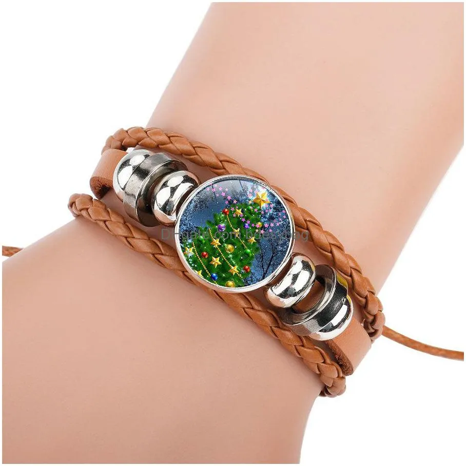 christmas charm bracelet braided leather bangle for christmas gift 6 colors available