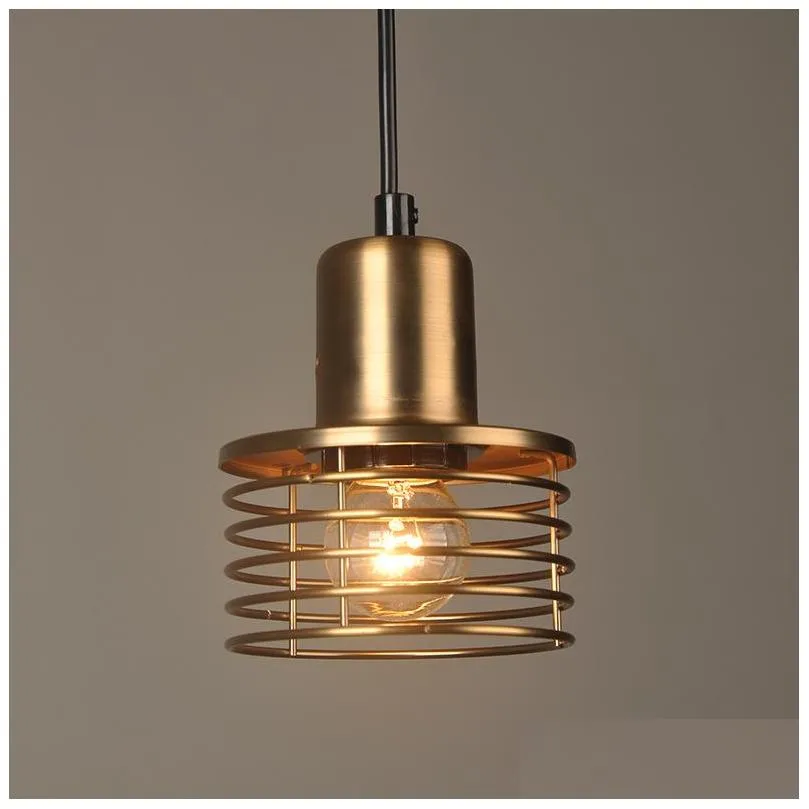 loft retro gold industrial wind pendant lamp iron cage cord e27 pendant lights for dining room bedroom bar coffee restaurant