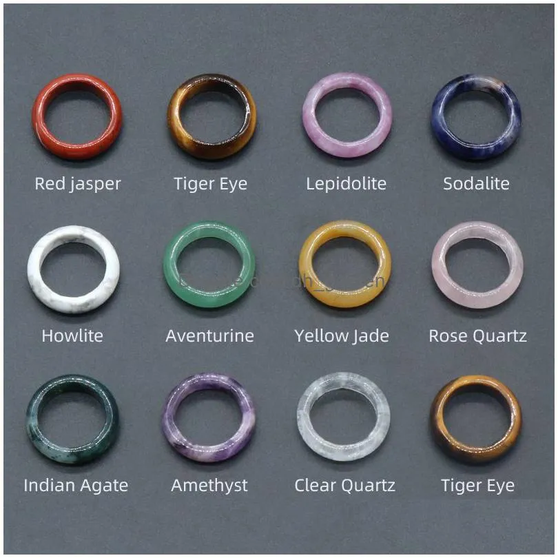 size mix 6mm band stone rings rose crystal rose quartz agate amethyst topaz sodalite kallaite tigers eye women wedding finger ring