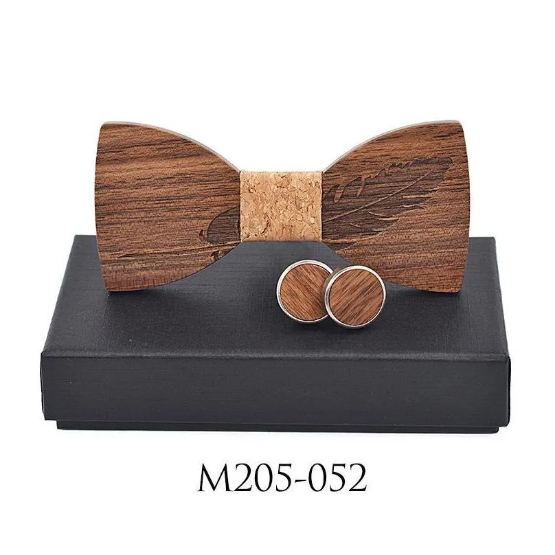 bow ties sitonjwly retro wooden bowtie cufflinks set for men feathers pattern wood necktie accessory wedding christmas giftsbow emel22