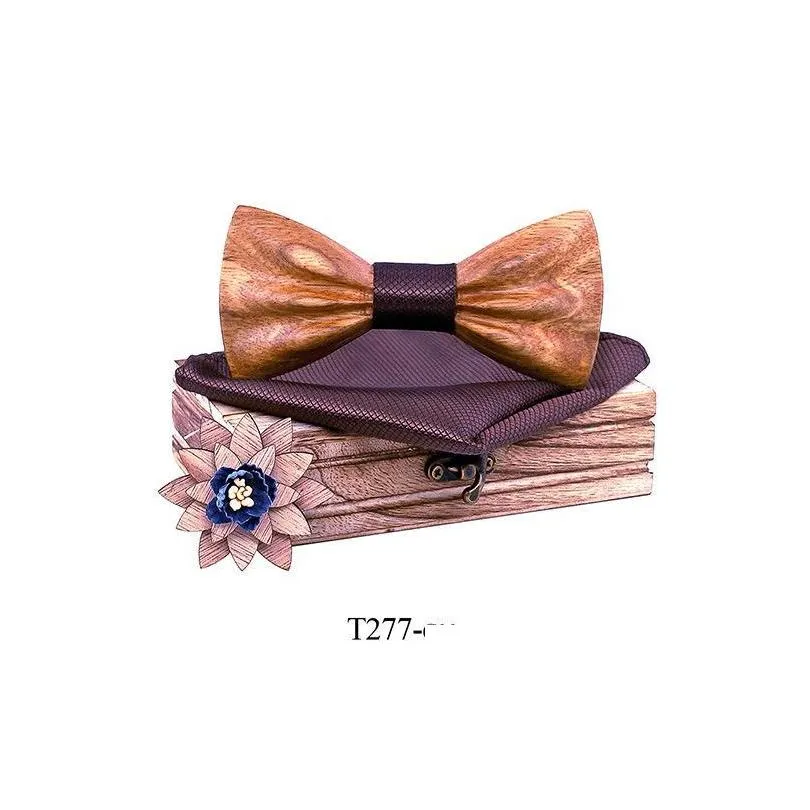 bow ties bridegroom wooden tie set for mens suit handkerchief bowtie brooches wedding cravate homme noeud papillon corbatas giftbow